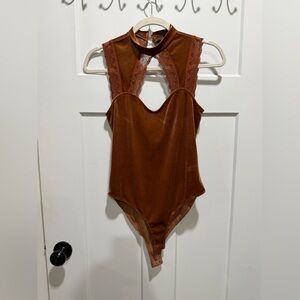 Forever 21 Brown Lace-Trimmed Bodysuit